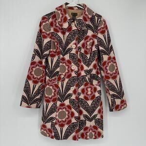 Fei Coat Womens 4 Multicolor Floral Velour Collared Button Front Lined Boho